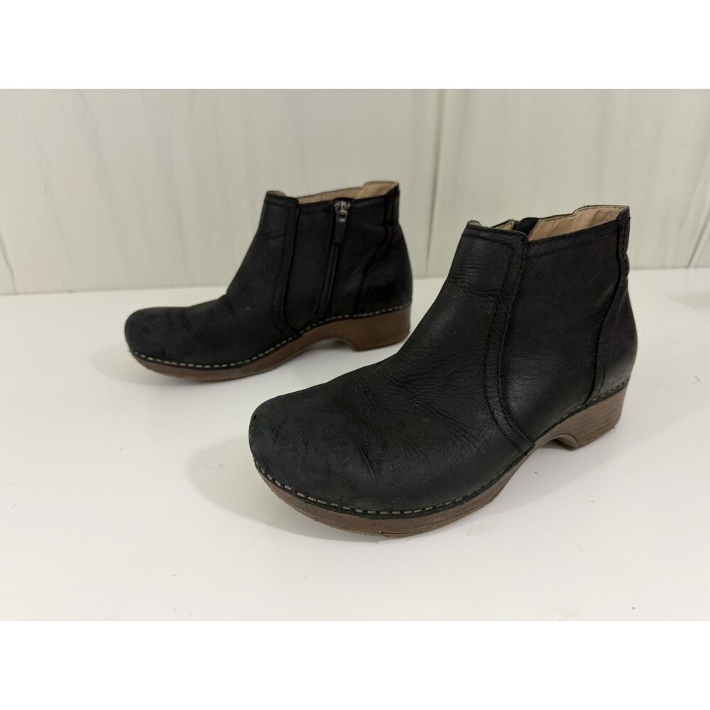 Dansko Barbara Ankle Boots Womens EU 37 US 6.5-7 Burnished Black Leather Zip